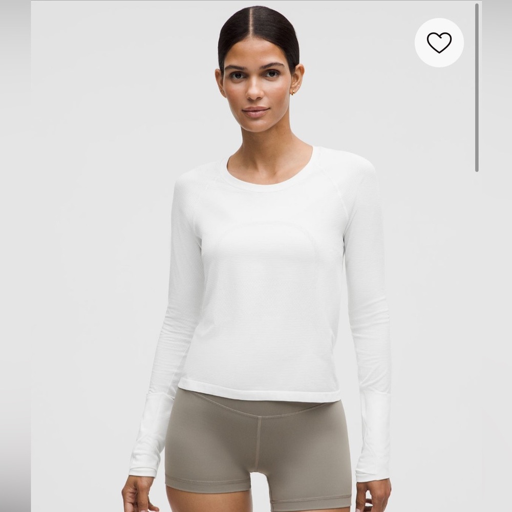 White Lululemon Swiftly Tech Long-Sleeve Shirt 2.0, waist length, size 4